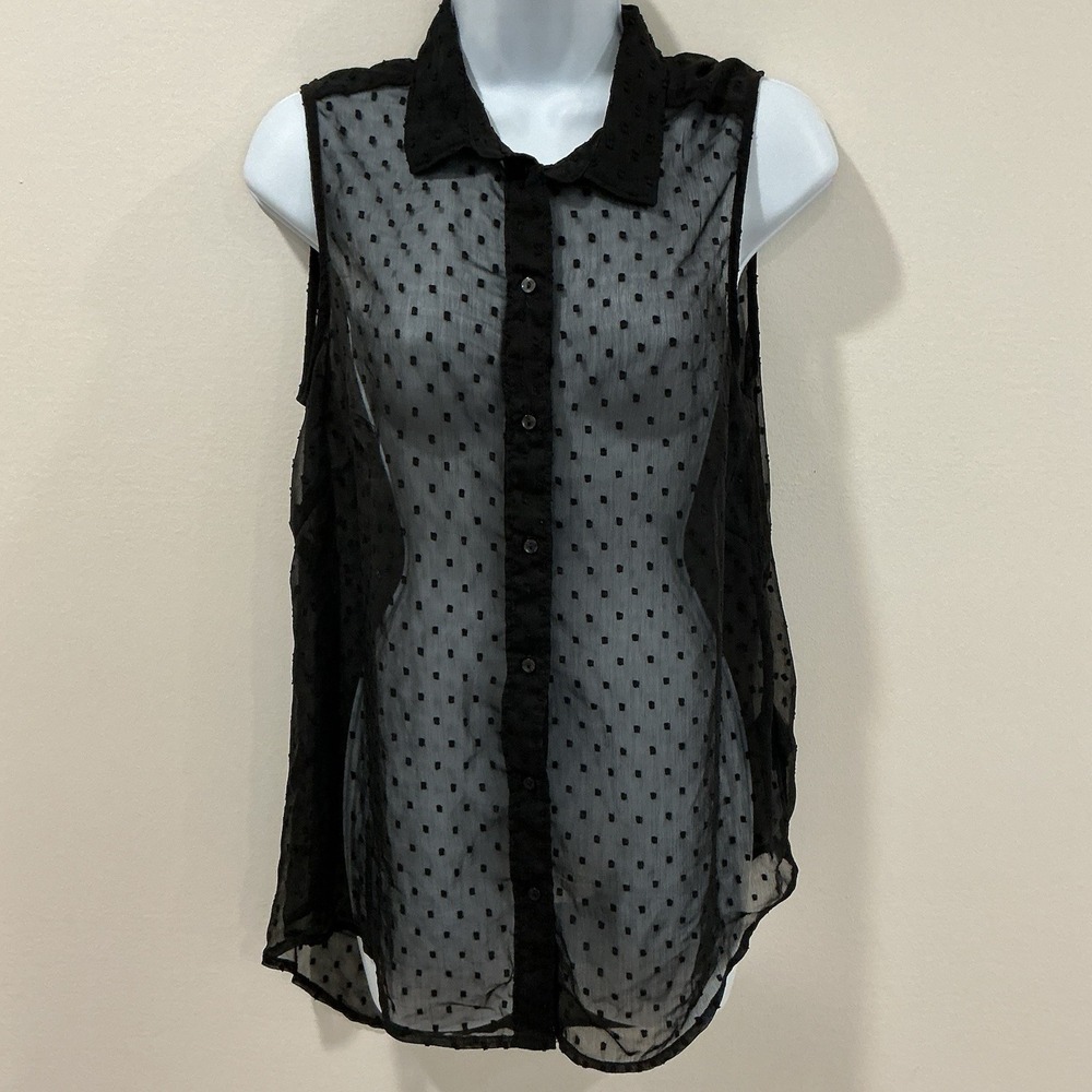 H&M Polka Dot Sheer Blouse Womens Size 8 Black Chiffon Feminine Whimsigoth